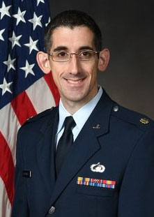 Photo of Maj Robert A. Bettinger, USAF, PhD​ wearing USAF service dress uniform