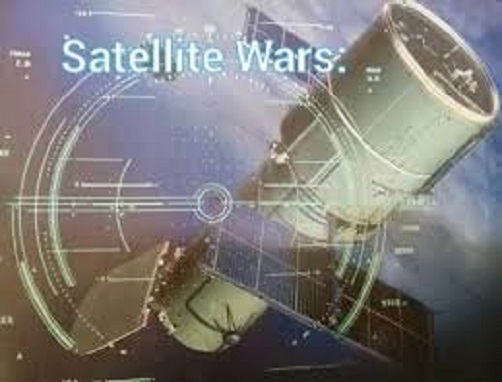 Artist’s depiction of satellite with overlay of target crosshairs.