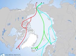 Map depicts Arctic trade routes