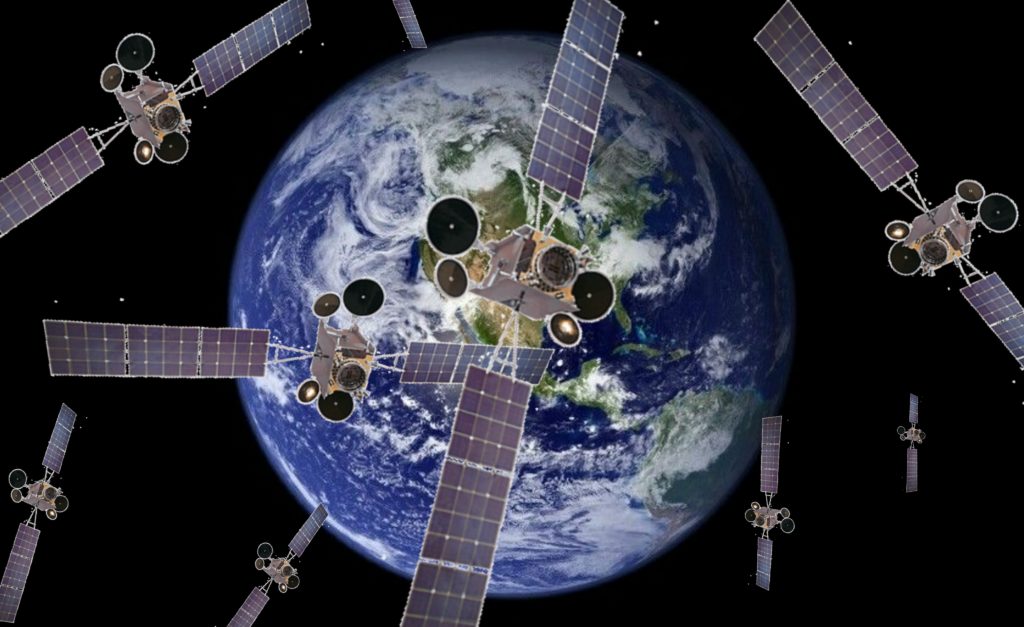 Artist rendition depicts satellites circling the globe.