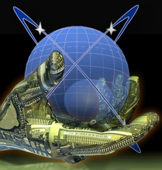 Cyber hand gripping the Earth. (Air Force artwork by James Drudge)